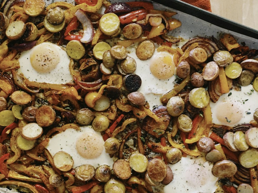 Sheet-Pan Potatoes, Veggies and Eggs